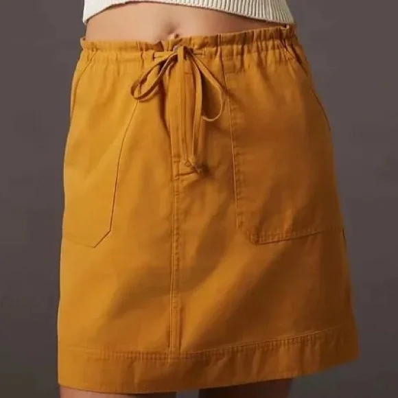 Anthropologie Mustard Drawstring Pocket Skirt - Women size L nwot - Picture 1 of 10